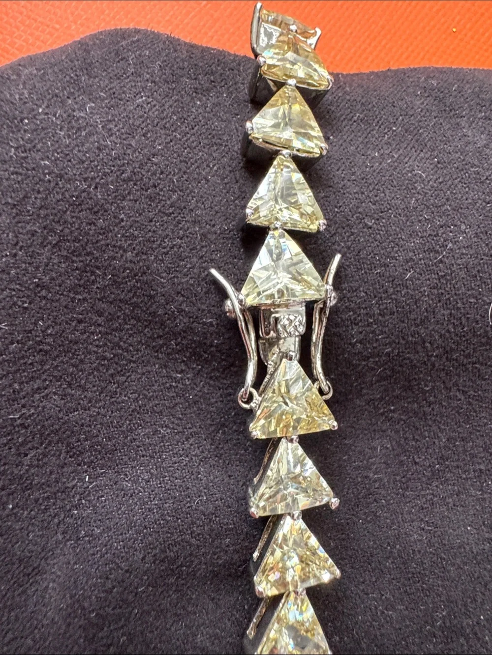 Champagne Crystal Triangle Link Bracelet in Silver Tone Setting